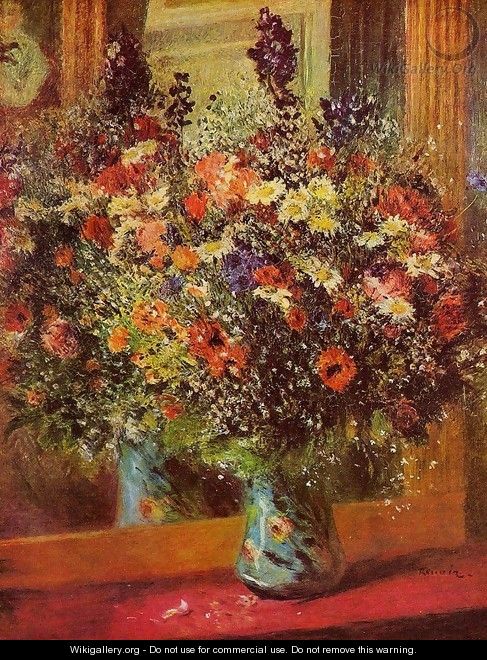 Bouquet In Front Of A Mirror - Pierre Auguste Renoir