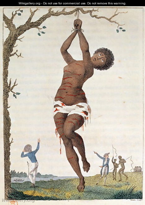 Whipping of a female black slave. From Stedman 'Journal of Five Years  Expedition against the Rebelling Blacks of Surinam 1772-77' London 1793.  Hand-coloured engraving Stock Photo - Alamy