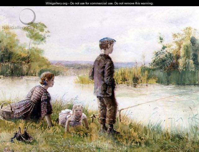 Children fishing by a stream - George Goodwin Kilburne