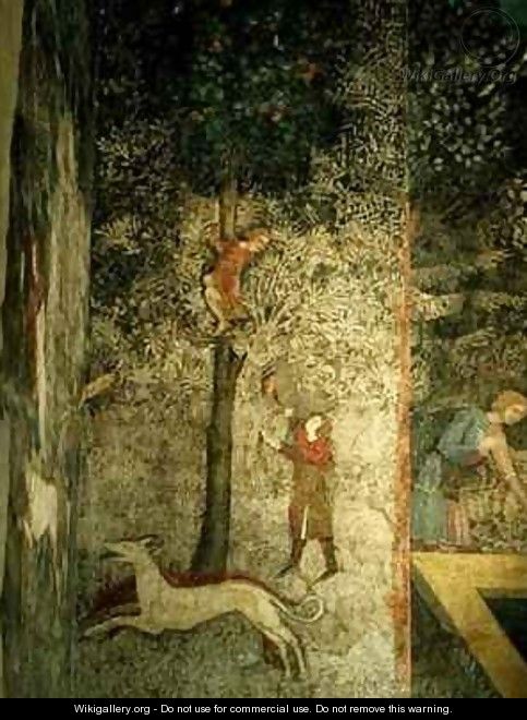 Hunting dogs and men climbing a tree - Matteo Giovanetti