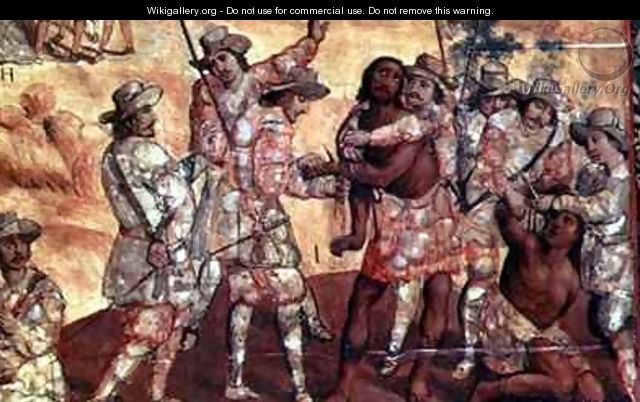 Detail of the Conquistadors Cutting off the hands of Two Spies of Xicotenca - Miguel Gonzalez