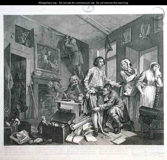 The Young Heir Takes Possession of the Misers Effects plate I from A Rakes Progress 2 - William Hogarth