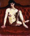 Seated Nude on a Red Sofa - Roderic O