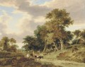 View in the Valley of the Yare, with a drover and cattle on a track - George Vincent