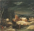 A winter river landscape with travellers on a track, a village beyond - (after) Joos Or Josse De, The Younger Momper