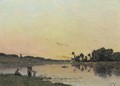 On the Riverbank at Sunset - Hippolyte Camille Delpy