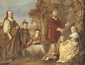 Group portrait of a family, full-length, in pastoral dress, in a landscape - Jan Victors