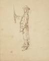 A soldier in profile to the left presenting arms - Stefano della Bella