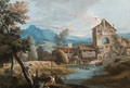 An extensive mountainous landscape with a mill by a stream - Marco Ricci