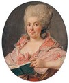 Portrait Of A Lady, Wearing A Lace-Trimmed Pink Dress And Holding A Book - Antoine Vestier