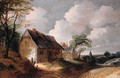 A road leading to a village, with poultry on a farmyard in the foreground - (after) Lodewijk De Vadder