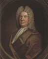 Portrait of a gentleman, bust-length, in a brown mantle, in a sculpted oval - English School