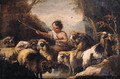 A shepherd boy watering sheep in a mountainous landscape - (after) Giovanni Benedetto Castiglione