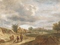 A river landscape with travellers on a track, a town beyond - (after) David The Younger Teniers
