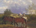 Work horses drinking from a brook - (after) William Joseph Shayer