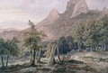 Rocky Landscape with figures and a lake in the background - Henry Curzon Allport