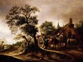 Landscape With Figures And Carts Before A Cottage - (after) Isaack Jansz. Van Ostade