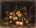 A Still Life Of A Melon, Peaches And Pears - Roman School