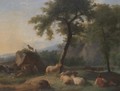 A Pastoral Landscape With A Shepherd Resting With His Flock, And A Herder Watering His Cattle In A River Beyond - (after) Caspar Wilhelm Ernst Dietrich