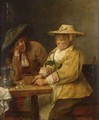 A Couple At A Table Drinking And Cutting Tobacco - Joos van Craesbeeck