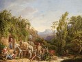 Travellers And Their Animals Resting Near A Ruin In An Italianate Landscape - German School