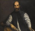 Portrait Of A Bearded Man, Half-Length, Wearing A Blue Waistcoat And Holding A Book In His Right Hand - (after) Jacopo D'Antonio Negretti (see Palma Giovane)