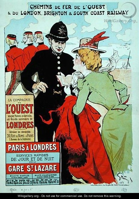 Poster advertising train services from Paris to London for the ...