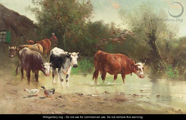 Watering cows - Henri Schouten - WikiGallery.org, the largest gallery ...