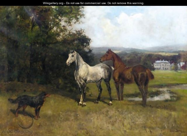 The Colonel's Horses And Collie With Huntroyde Hall Beyond - John Emms ...