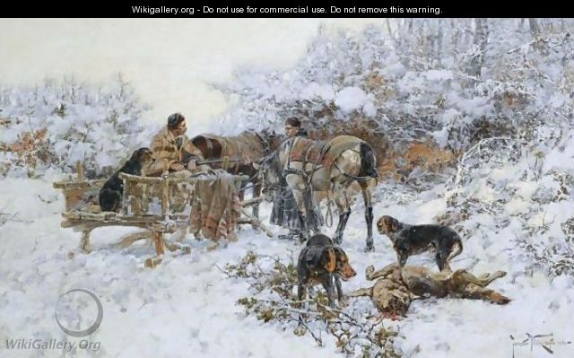 A Winter Hunt - Jaroslav Friedrich Julius Vesin - WikiGallery.org, the ...