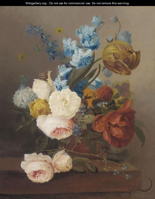 A Still Life With Roses, Tulips And Various Flowers - (after) Cornelis ...