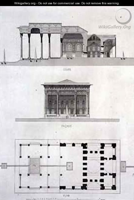 Cross Section Facade and Ground Plan of the Pavilion of Mirrors Isfahan ...