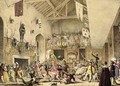 Twelfth Night Revels in the Great Hall Haddon Hall Derbyshire from Architecture of the Middle Ages 1838 - Joseph Nash