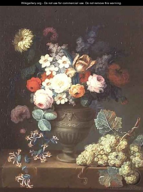 Still life of flowers in a classical vase with a bunch of grapes, 1768 - Philippe Parpette