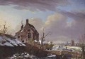 Winter Landscape with figures by a bridge - Pieter Frans de Noter