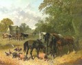Horses Cattle Berkshire Saddlebacks and Chickens - John Frederick Herring, Jnr.