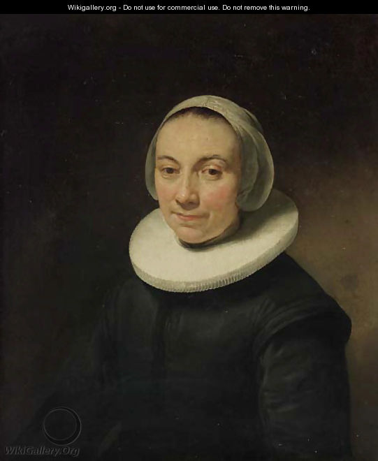Portrait of a lady, bust-length, in a black dress with a ruff, and a ...