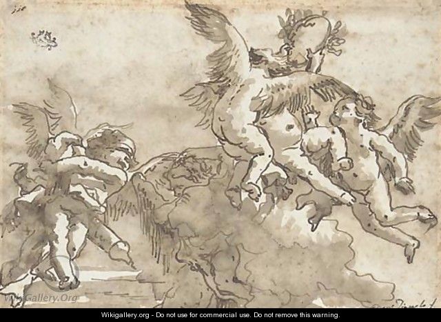 Putti playing with a crown of laurels, Cupid blindfolded to the left - Giovanni Domenico Tiepolo
