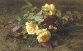 Yellow roses and elderberries on a forest floor 2 - Geraldine Jacoba Van De Sande Bakhuyzen