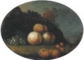 Peaches, grapes, pears and cherries in a wooded clearing - (after) Tobias Stranover