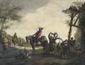 Horsemen outside a blacksmith's with chlidren playing nearby - (after) Philips Wouwerman
