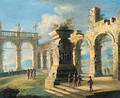 An architectural capriccio with classical ruins and figures 2 - Gennaro Greco