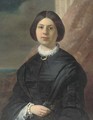 Portrait Of A Lady, Half-Length, In A Black Dress With A Lace Collar And Broach - French School
