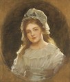 Portrait of a girl, possibly the artist's daughter Dorothy, half-length, wearing a white dress and bonnet, and a blue sash - John Hanson Walker