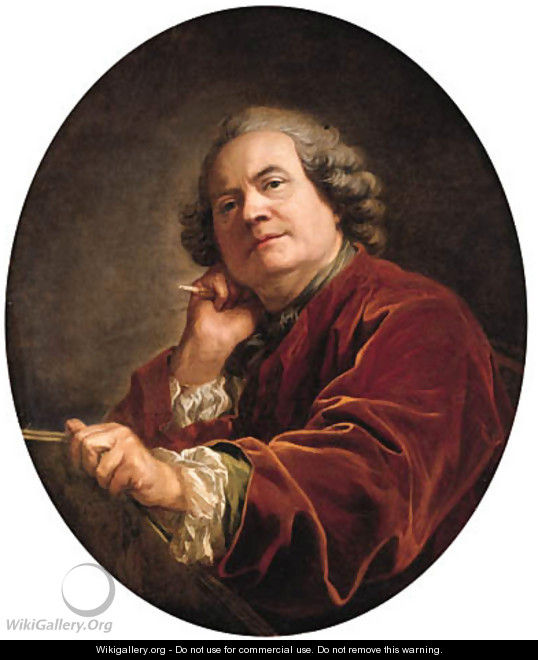Portrait of the artist, half-length, in a red jacket - Louis Michel van Loo