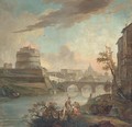 A capriccio view of the Tiber, with the Castel Sant