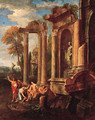 Italianate landscapes with figures amongst classical ruins - Johann Heinrich Schnfeldt