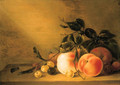 Peaches and other fruit an apple, an apricot, plums and cherries - Jacob Matham