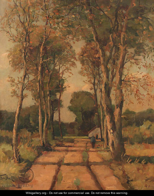 Sandy trail allined with birch trees - Theophile Emile Achille De Bock
