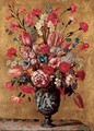 Tulips, carnations, roses, anemones, gladioli, lilac, morning glory and other flowers in a sculpted urn, on a tabletop - dei Fiori (Nuzzi) Mario